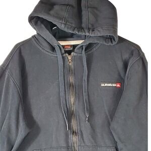 Quiksilver Mens Full Zip Hoodie Black Cotton Blend Fleece Logo Sweatshirt Size L
